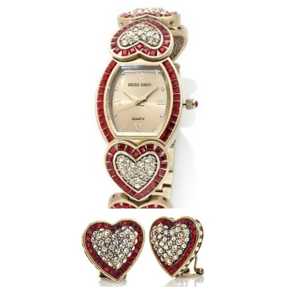Heidi Daus “Heidi Heartbreaker” Bracelet Watch & Matching Earrings